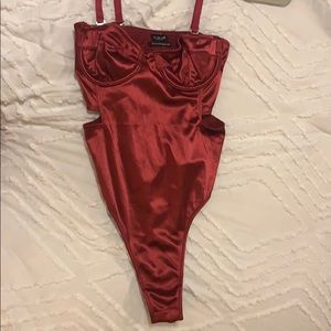 Urban outfitters shiny maroon body suit